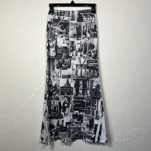 Casa Lee Black White NYC Collage Print Maxi Skirt Street Style